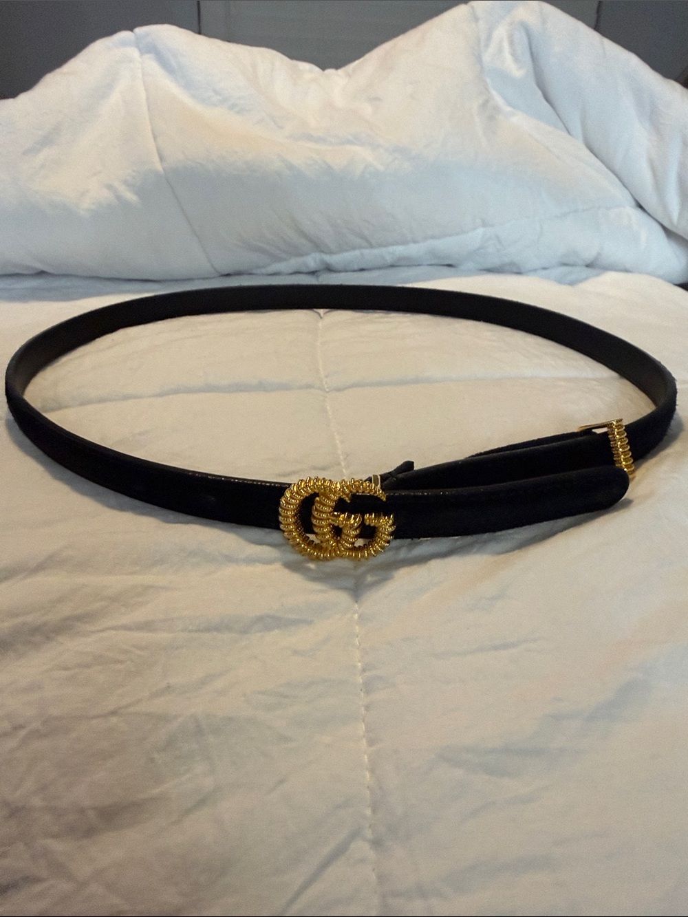 Gucci Black Leather Belt with Gold Double G Buckle